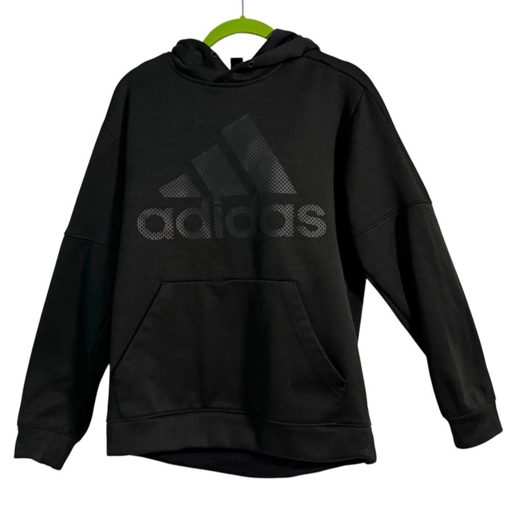 Adidas Girls Black Hoodie Size L Youth Pullover Sweatshirt Athleisure Logo
